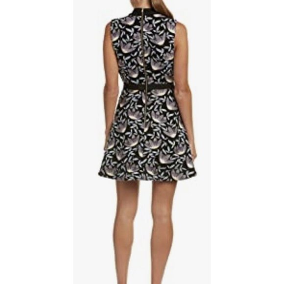 SELF-PORTRAIT Fit & Flare Dress Size UK 6 / US 2 Blue Peony Lace Stand Collar - Picture 2 of 8